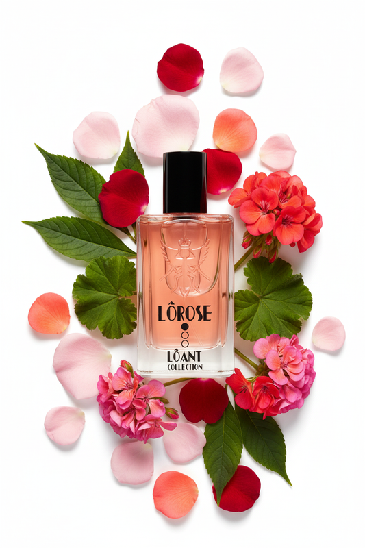 LÔROSE perfume floral con rosa de bulgaria, geranio. Author parfum