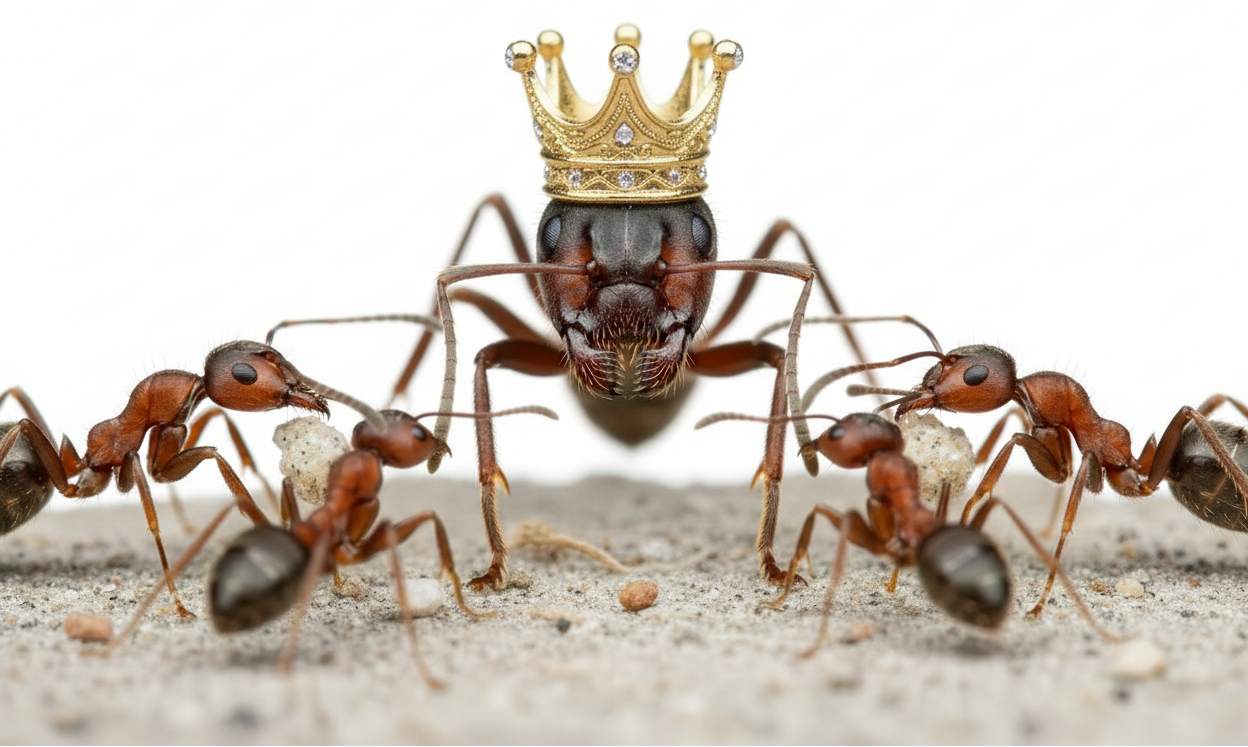 Hormiga reina con corona - fondo blanco